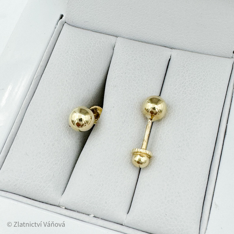 Žluté zlato náušnice KULIČKY 5mm na šroubek